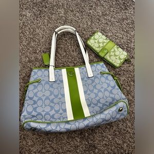 Coach Blue Green Tote with Waller